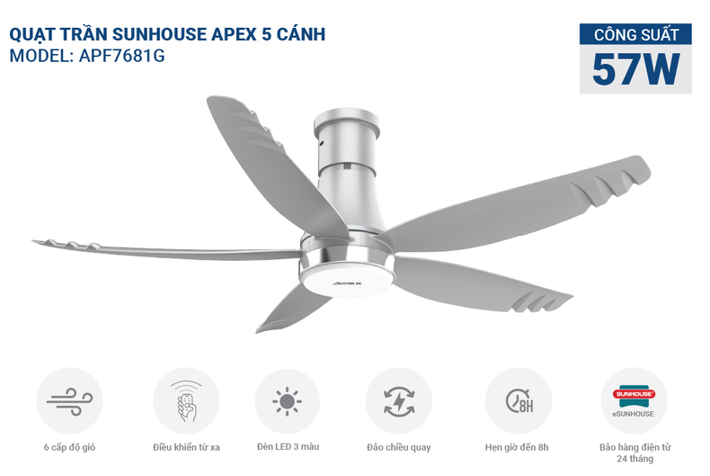 Quạt trần SUNHOUSE 5 cánh APF7681G