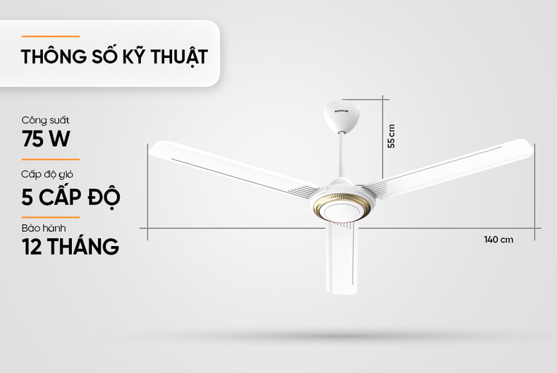 Quạt trần SUNHOUSE 3 cánh SHD7658