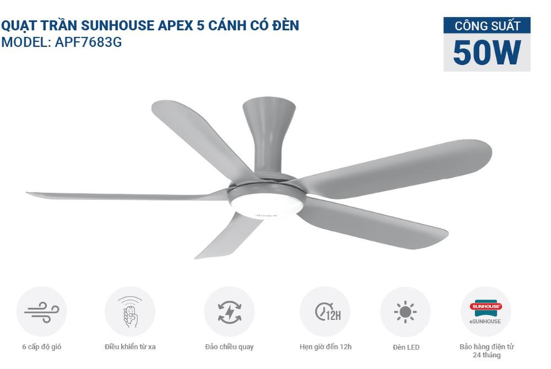 Quạt trần SUNHOUSE APEX APF7683G