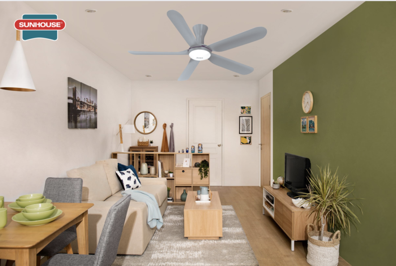 Quạt trần SUNHOUSE APEX APF7683G phù hợp với phòng khách nhỏ - trung bình