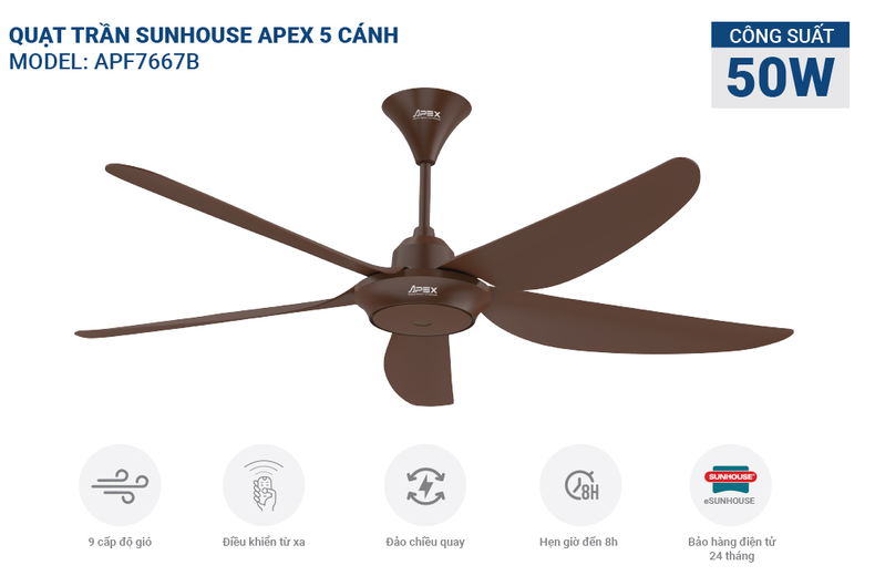 Quạt trần SUNHOUSE APEX APF7667B