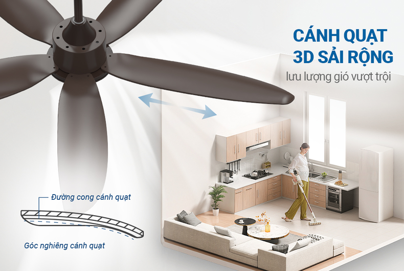 Bạn nên ưu tiên các mẫu quạt trần ti ngắn/thân ngắn khoảng 10 – 15cm với không gian trần thấp