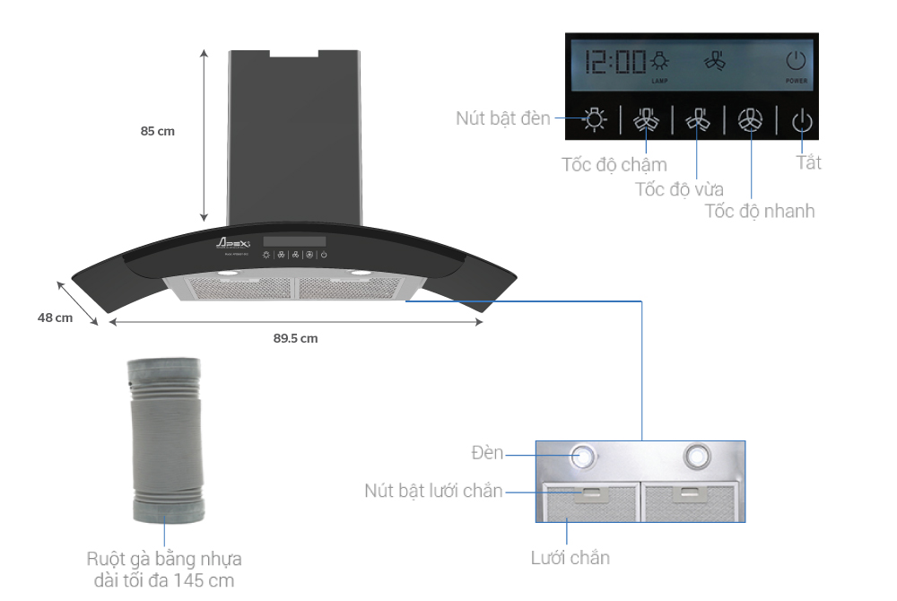 MÁY HÚT MÙI KÍNH CONG APEX APB6681-90C 1