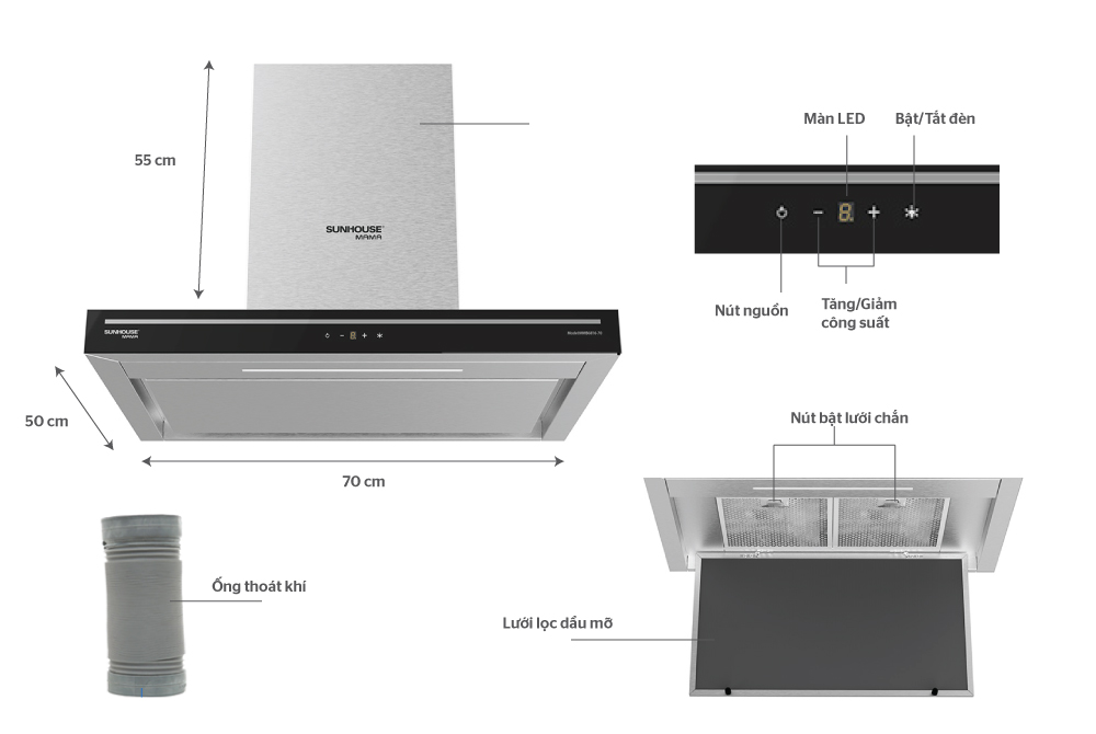 MÁY HÚT MÙI CAO CẤP CHỮ “T” SUNHOUSE MAMA MMB6816-70 1