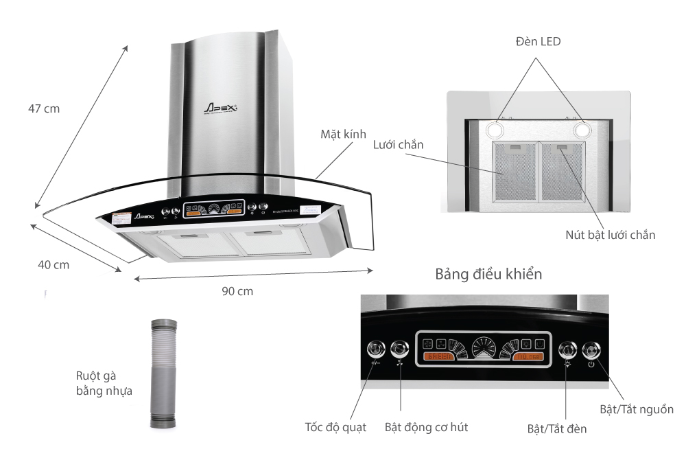 MÁY HÚT MÙI KÍNH CONG APEX APB6601-90C 1