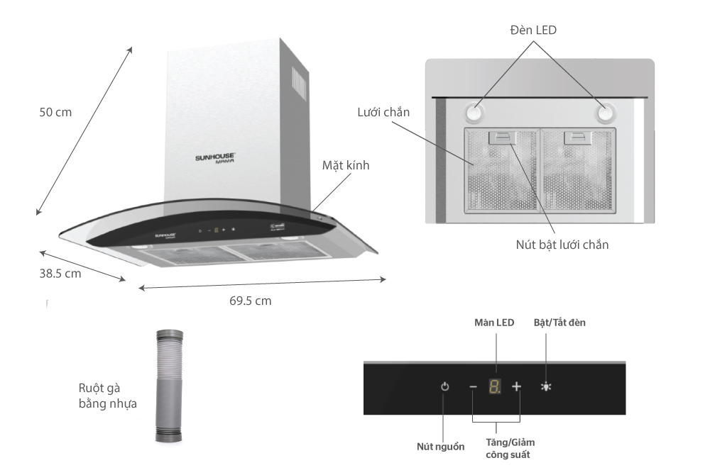 MÁY HÚT MÙI CAO CẤP KÍNH CONG SUNHOUSE MAMA MMB6682-70 1