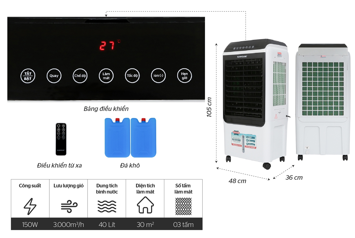 thông số quạt điều hòa sunhouse shd7727