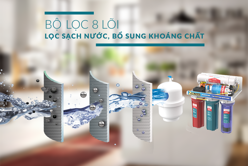 Máy lọc nước R.O không vỏ SUNHOUSE 8 lõi SHA8878KV 04