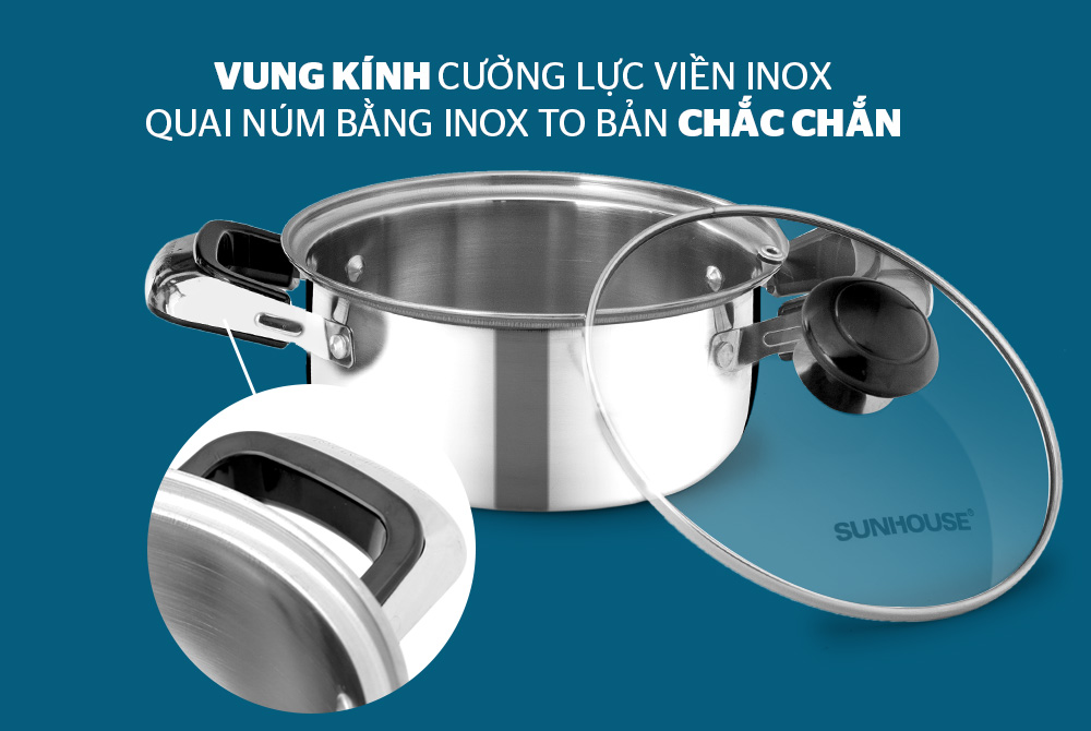 Bộ nồi inox 1 đáy SUNHOUSE SH365 2