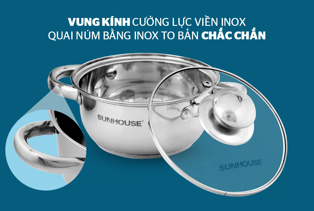 Bộ nồi inox 3 đáy SUNHOUSE SH334 2