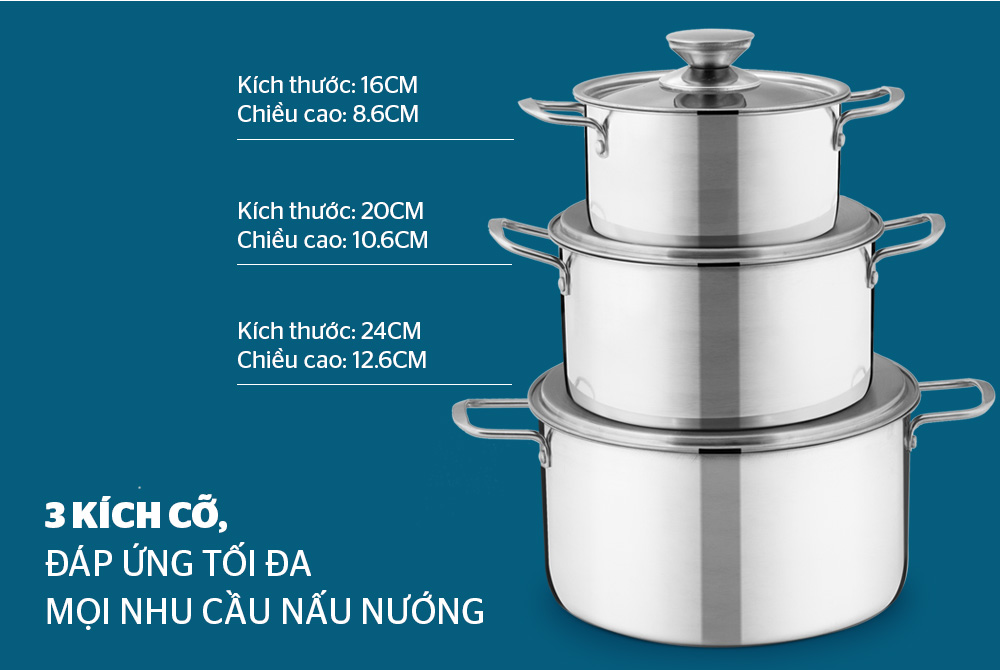 Bộ nồi inox 1 đáy SUNHOUSE SH114 6