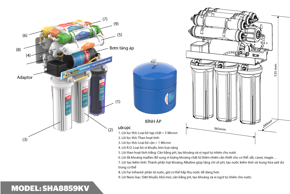 Máy lọc nước R.O không vỏ SUNHOUSE SHA8859KV 4