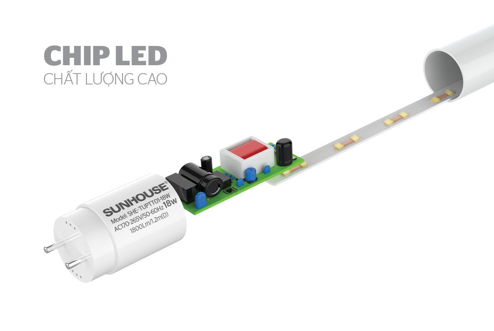 BÓNG ĐÈN LED TUÝP THỦY TINH SUNHOUSE SHE-TUPTT01-18W 2