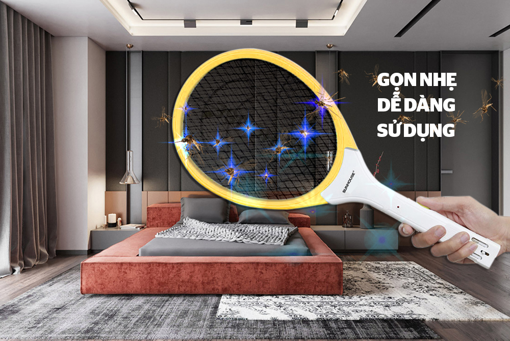 VỢT MUỖI SUNHOUSE SHE-E200 MÀU VÀNG 1