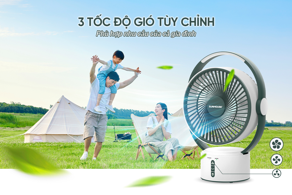 Tùy chỉnh 3 tốc độ gió, đáp ứng nhu cầu của cả gia đình