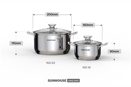 BỘ NỒI INOX 3 ĐÁY SUNHOUSE SHG340